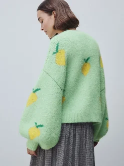 Next Green Lemon Pattern Knitted Cardigan Discount