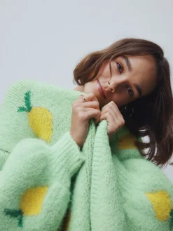 Next Green Lemon Pattern Knitted Cardigan Discount