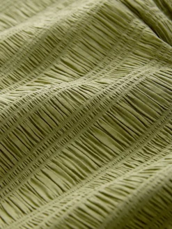 Next Long Sleeve Boatneck Textured Button-Front Blouse Green Discount