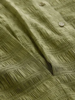 Next Long Sleeve Boatneck Textured Button-Front Blouse Green Discount