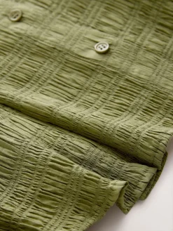 Next Long Sleeve Boatneck Textured Button-Front Blouse Green Discount