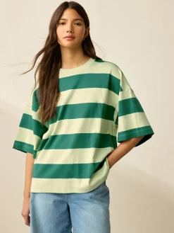 Next Green Monochrome Oversized Relaxed Fit Boxy Heavyweight Crew Neck T-Shirt Best