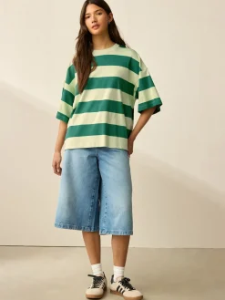 Next Green Monochrome Oversized Relaxed Fit Boxy Heavyweight Crew Neck T-Shirt Best