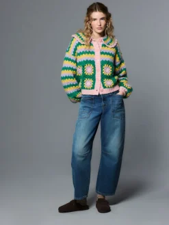 Next Green Multi Patch Hand Crochet Collar Cardigan New