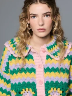 Next Green Multi Patch Hand Crochet Collar Cardigan New