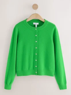 Next N.Premium 100% Cashmere Long Sleeve Cardigan Green Sale