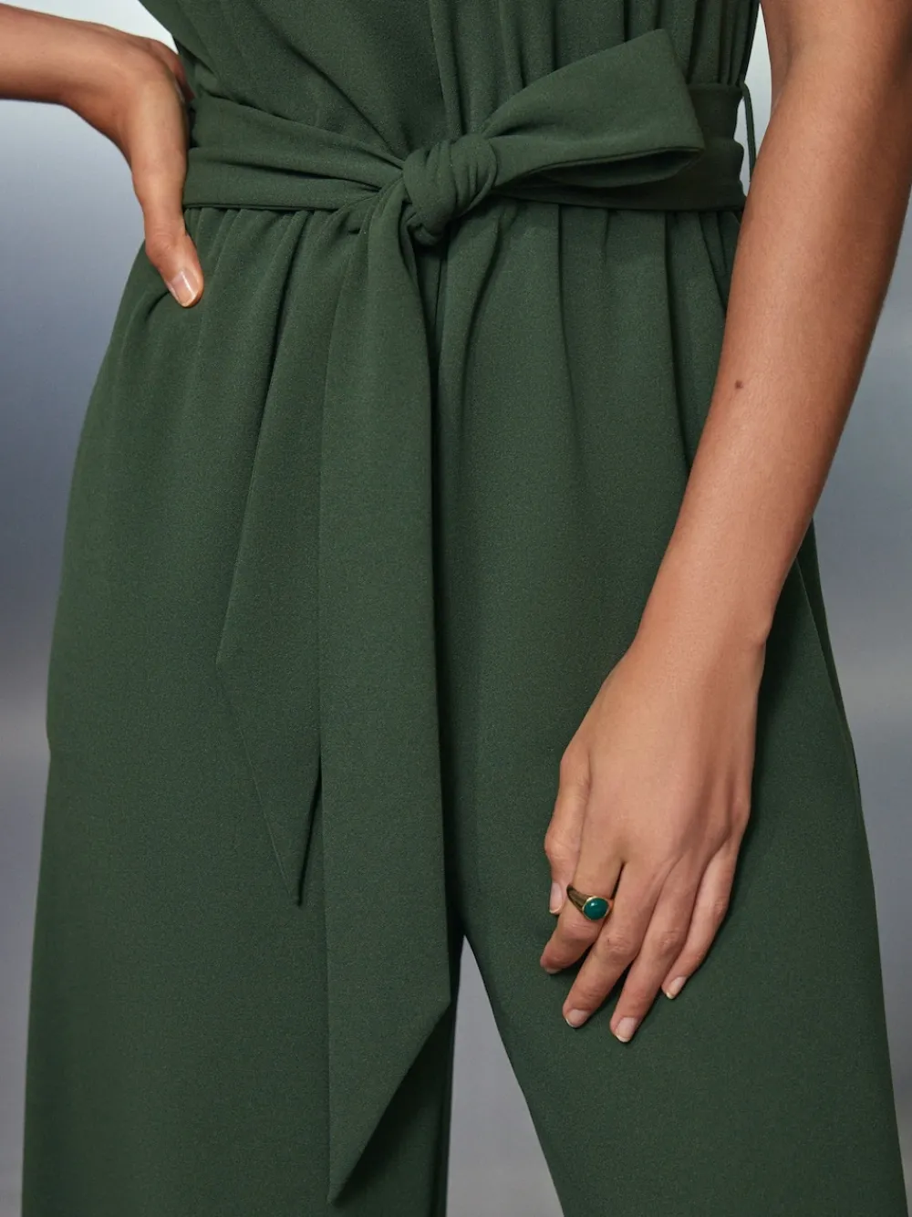 Next Occasion Cowl Neck Sleeveless Jersey Jumpsuit Green Hot