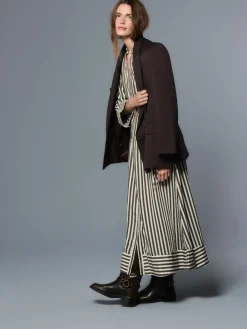 Next Tie Waist Long Sleeve Midi Shirt Dress Green Stripe Sale