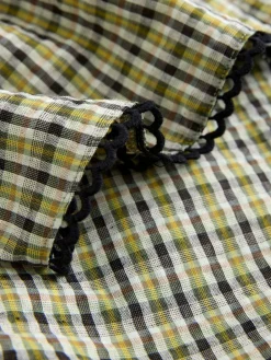 Next Oversized Collar Long Sleeve Blouse Green/Black Check Clearance