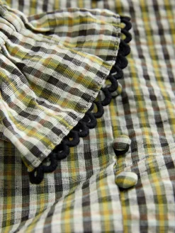 Next Oversized Collar Long Sleeve Blouse Green/Black Check Clearance