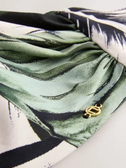 Next Twist Padded Wired Bandeau Bikini Top Green/Black Leaf New