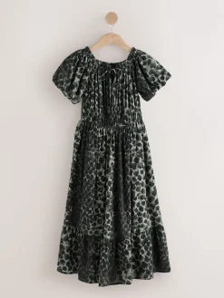 Next Green/Black Leopard Off The Shoulder Midi Dress Discount