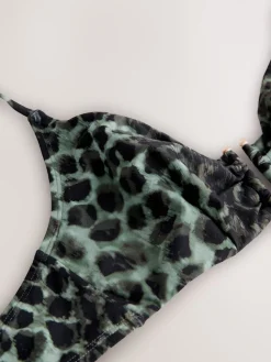 Next Green/Black Leopard Print Non Padded Underwired Bikini Top New