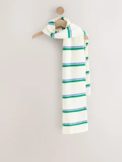 Next Green/Cream Stripe Knitted Heavyweight Scarf Sale