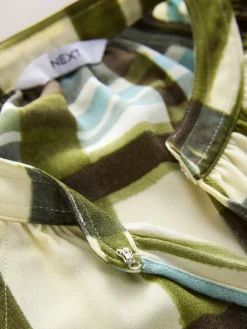 Next Green/Ecru Check Long Sleeve V-Neck Blouse