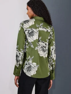 Next Long Sleeve Shirt Green/Ecru Floral Print Clearance