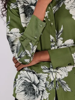 Next Long Sleeve Shirt Green/Ecru Floral Print Clearance