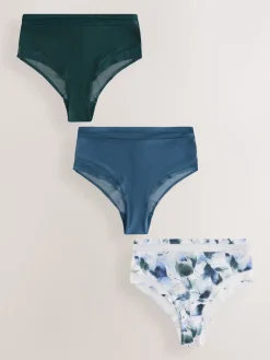 Next Mesh Trim High Waist High Leg Knickers 3 Pack Green/Navy/Navy Print Best