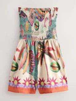 Next Bandeau Shirred Playsuit Green/Pink Discount