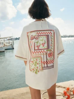 Next Green/Pink Graphic Print Beach T-Shirt Hot