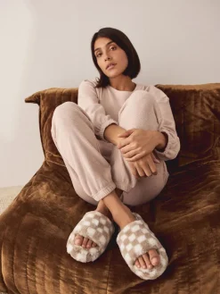 Next Green/White Checked Slider Slippers New