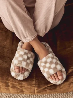 Next Green/White Checked Slider Slippers New