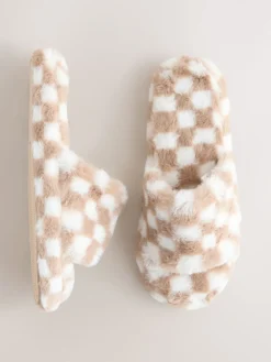 Next Green/White Checked Slider Slippers New