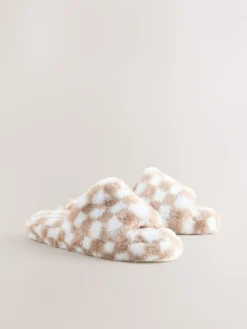 Next Green/White Checked Slider Slippers New