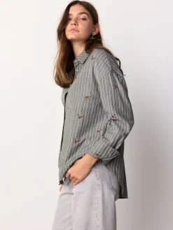 Next Green/White Stripe Conversational Embroidered Long Sleeve Shirt Discount
