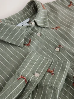 Next Green/White Stripe Conversational Embroidered Long Sleeve Shirt Discount