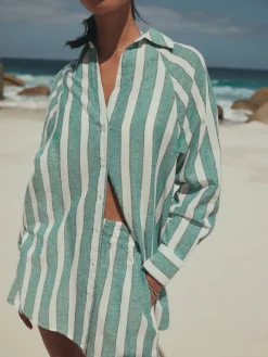 Next Green/White Summer Shirt With Linen Best