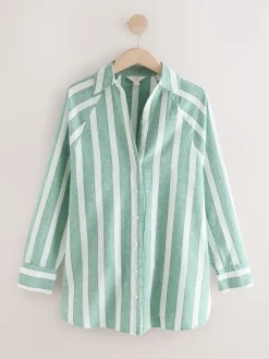Next Green/White Summer Shirt With Linen Best