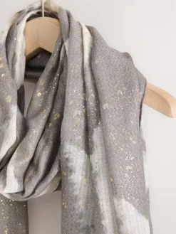 Next Grey Abstract Foil Lightweight Scarf New