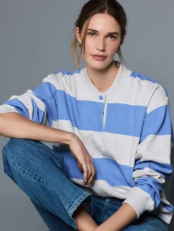 Next Popperneck Henley Sweatshirt Grey and Blue New