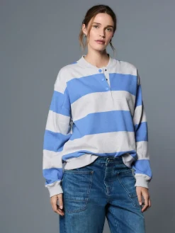 Next Popperneck Henley Sweatshirt Grey and Blue New