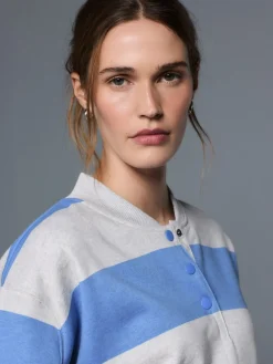 Next Popperneck Henley Sweatshirt Grey and Blue New