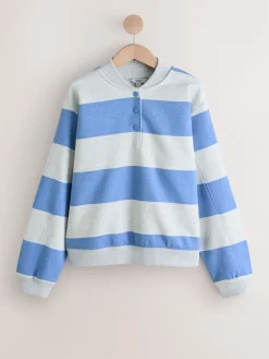 Next Popperneck Henley Sweatshirt Grey and Blue New