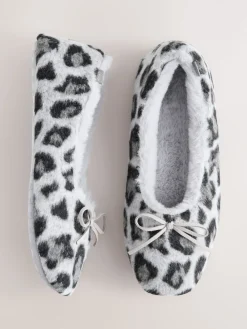 Next Ballerina Flat Slippers Grey Animal Print