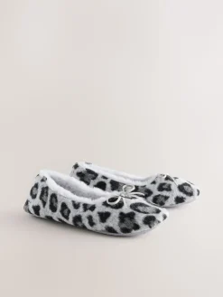 Next Ballerina Flat Slippers Grey Animal Print