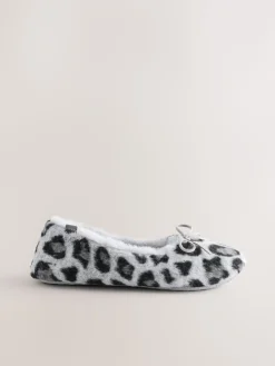 Next Ballerina Flat Slippers Grey Animal Print