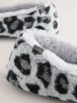 Next Ballerina Flat Slippers Grey Animal Print