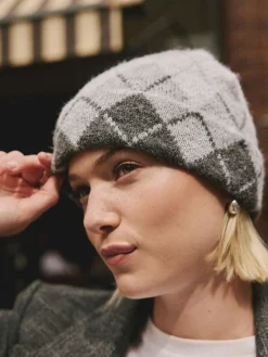Next Knitted Beanie Grey Argyle