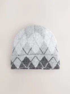 Next Knitted Beanie Grey Argyle