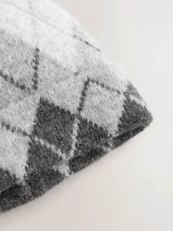 Next Knitted Beanie Grey Argyle