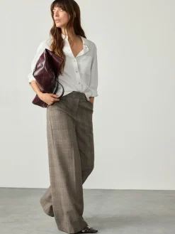 Next Grey Check Brushed High Waisted Wide Leg Tailored Trousers Outlet