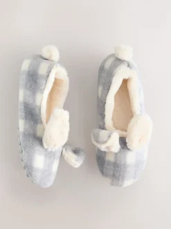 Next Grey Check Bunny Ballet Slippers Discount