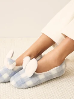 Next Grey Check Bunny Ballet Slippers Discount