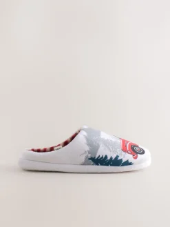 Next Grey Christmas Truck Plush Mule Slippers Hot