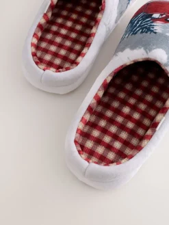 Next Grey Christmas Truck Plush Mule Slippers Hot