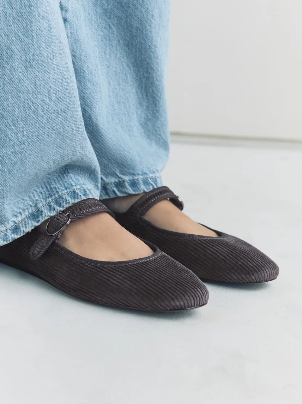 Next Forever Comfort Round Toe Buckle Detail Mary Jane Shoes Grey Cord Sale